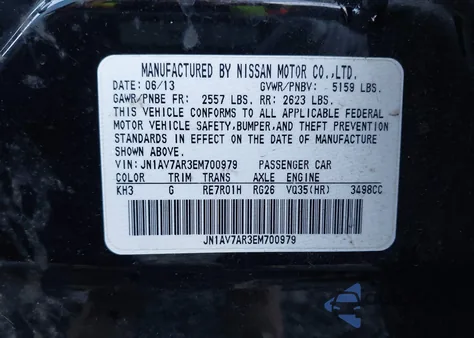 2014 Infiniti Q50 Hybrid Sport from USA, damaged, VIN JN1AV7AR3EM700979